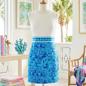 Lilly Pulitzer Aubria Shift Dress Breezy Aqua Jungle Escape Size 4 linen blend